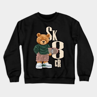 teddy bear cartoon in skater style holding skateboard Crewneck Sweatshirt